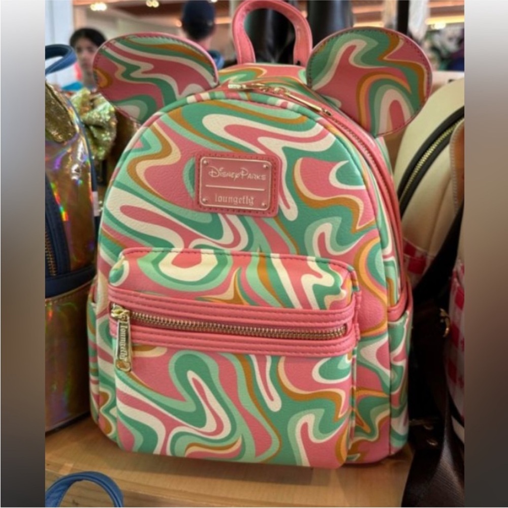 Loungefly Pink and Green Swirl Backpack